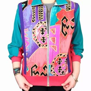 Vintage Silver Threads Aztec Tribal Jacket M